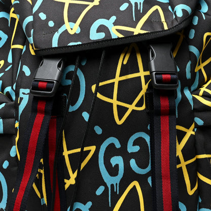 Gucci Techno Canvas GucciGhost Double Buckle Backpack Black New Acquamarine 10 of 12