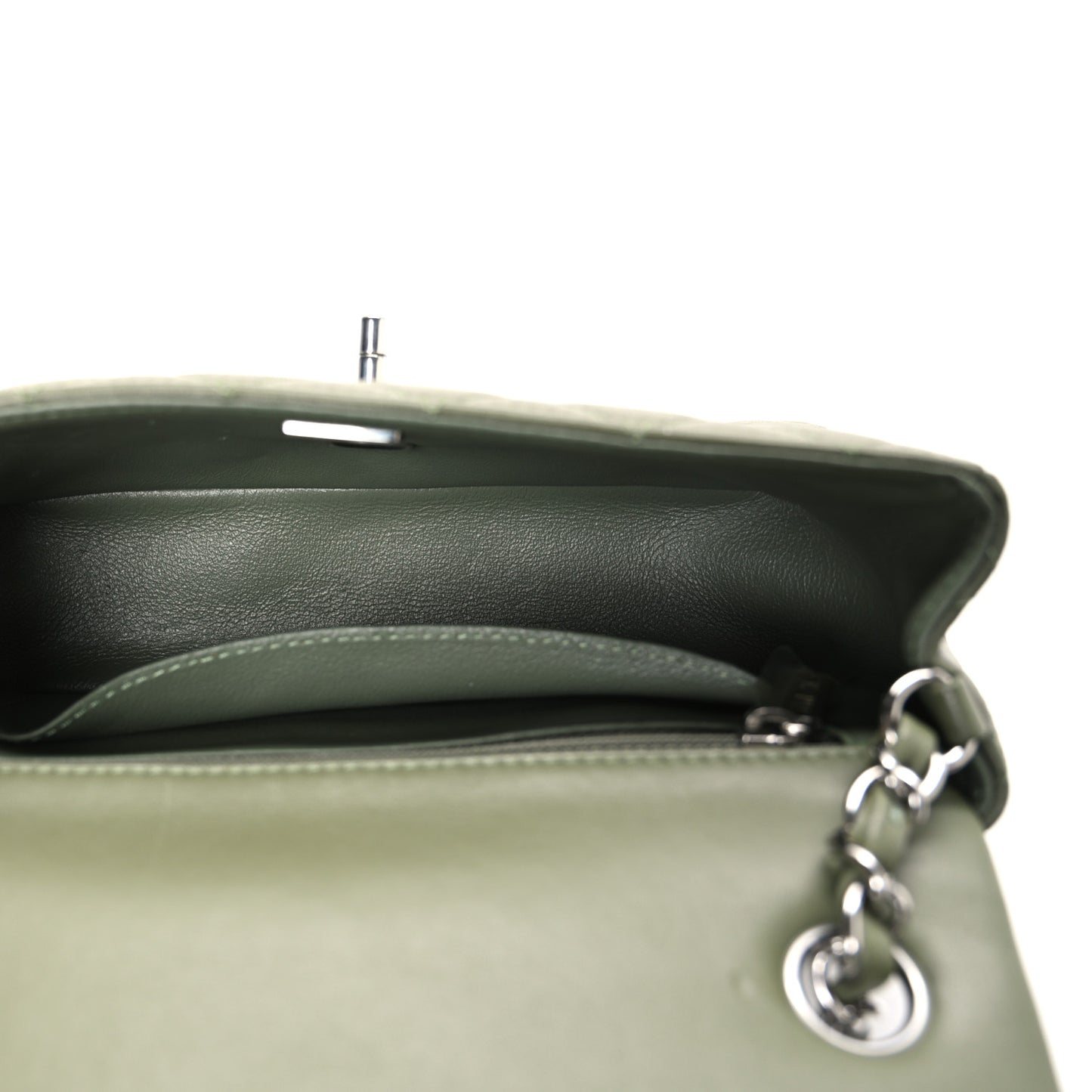 Lambskin Quilted Mini Rectangular Flap Green