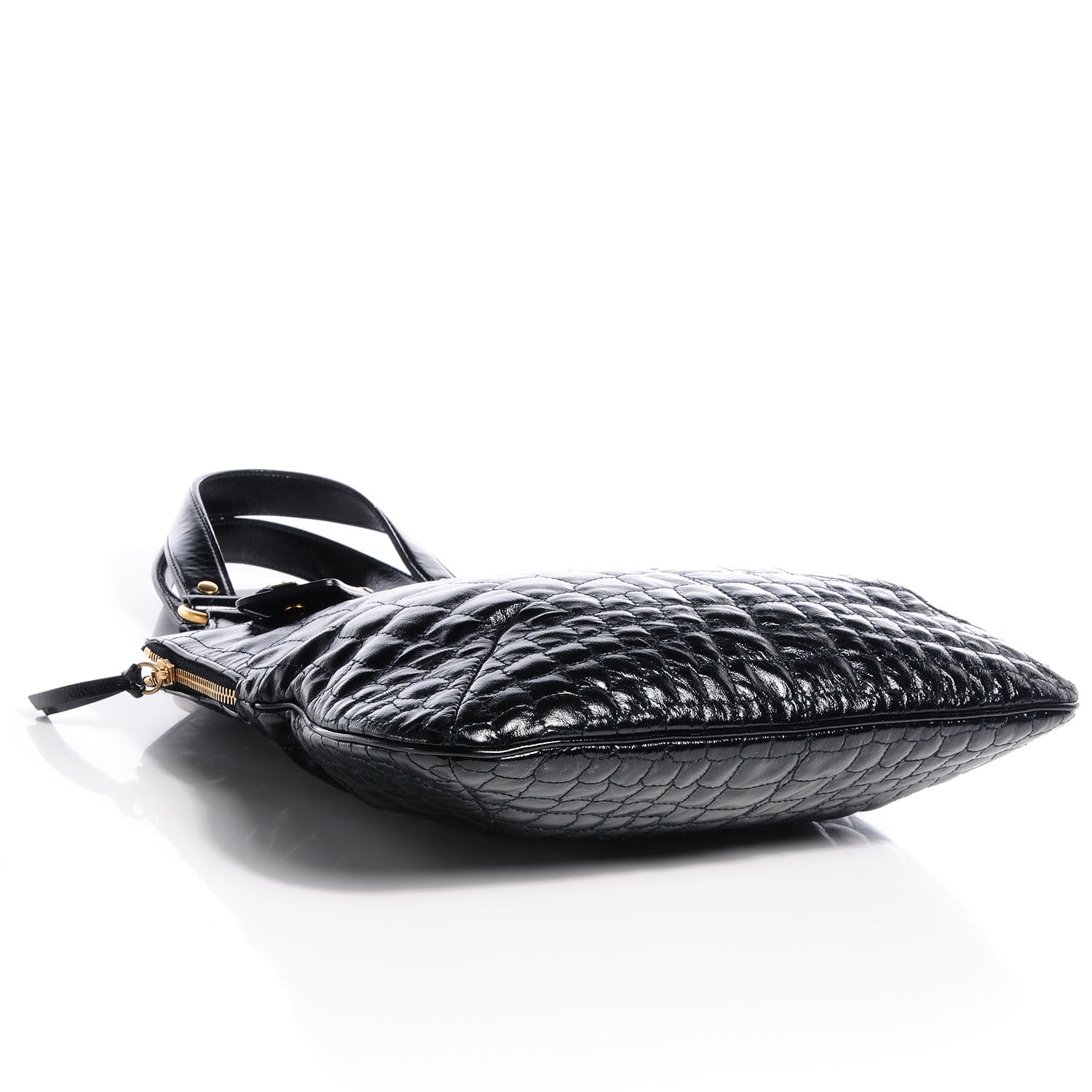 Saint Laurent Patent Crocodile Embossed Tribute Tote Black 4 of 9