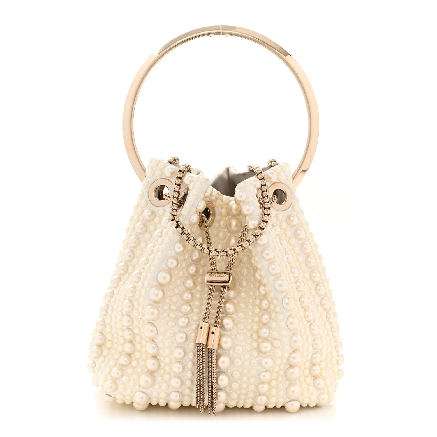 Jimmy Choo Satin Pearl Embellished Mini Bon Bon Bag White 1 of 11