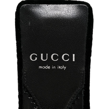 Gucci New Velvet Ashmir Regent Calfskin GG Monogram Square Toe Bow 45mm Slide Sandals 35.5 Black 7 of 10