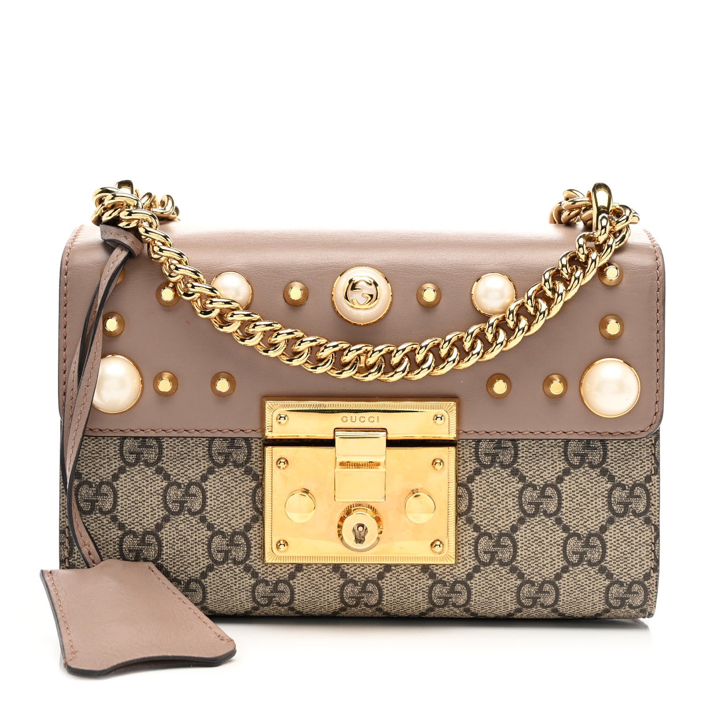 GG Supreme Monogram Studded Small Padlock Shoulder Bag Porcelain Rose