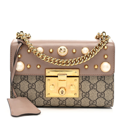 Gucci GG Supreme Monogram Studded Small Padlock Shoulder Bag Porcelain Rose 1 of 10