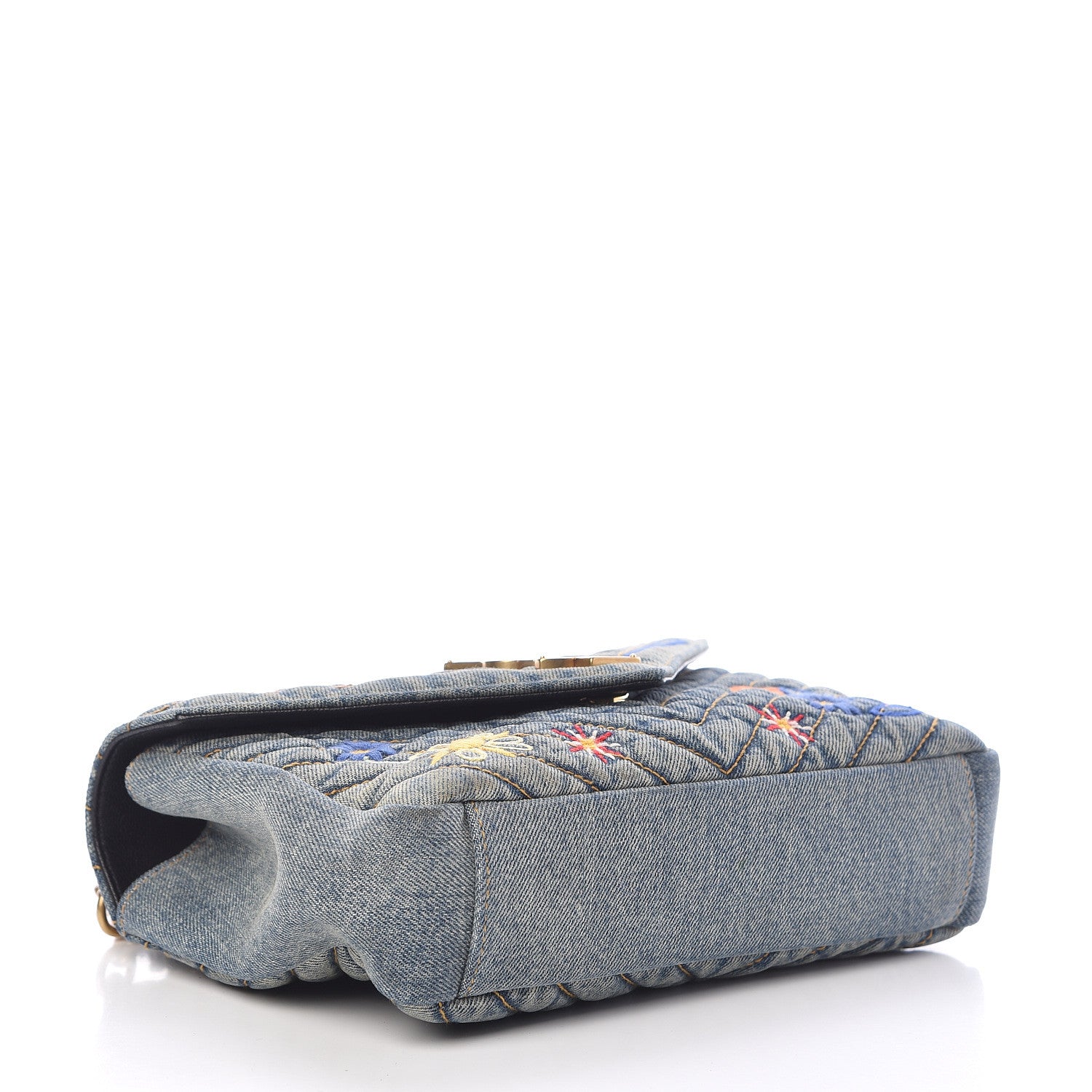 Saint Laurent Denim Matelasse Chevron Summer Embroidered Monogram Medium College Bag Blue 4 of 16