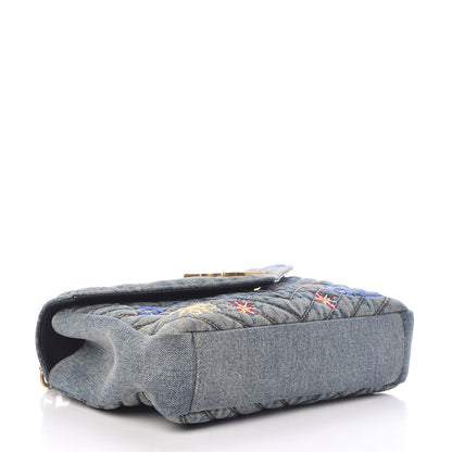 Saint Laurent Denim Matelasse Chevron Summer Embroidered Monogram Medium College Bag Blue 4 of 16