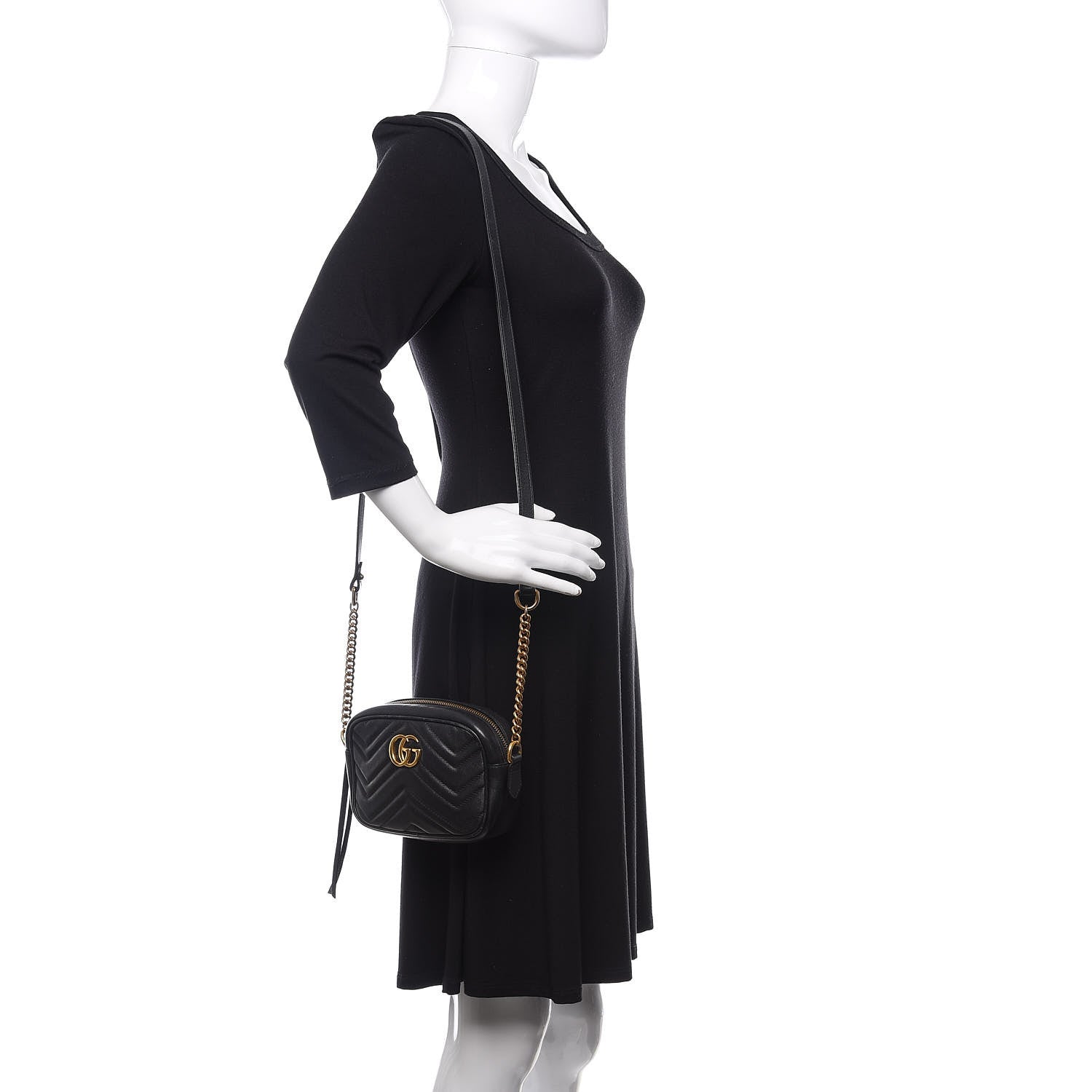Gucci Calfskin Matelasse Mini GG Marmont Chain Shoulder Bag Black 2 of 10