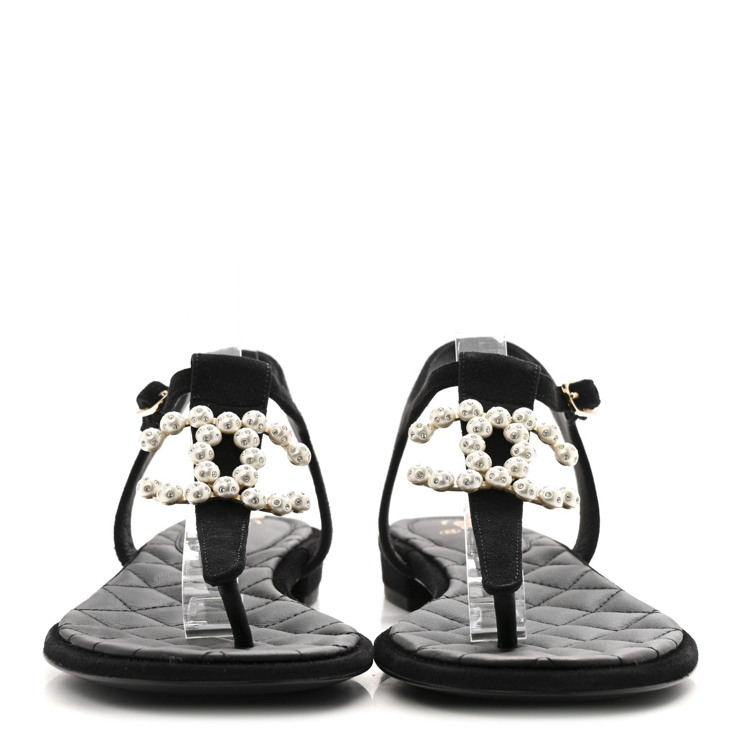 Chanel Suede Pearl Crystal CC Thong Sandal 39 Black 3 of 11