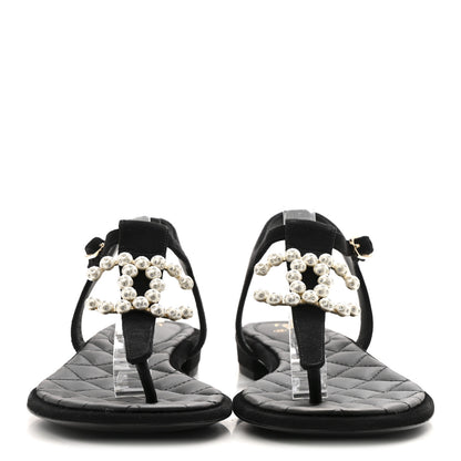 Chanel Suede Pearl Crystal CC Thong Sandal 39 Black 3 of 11