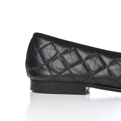 Chanel Aged Calfskin Quilted CC Cap Toe Ballerina Flats 38 Black 16 of 25