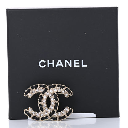 Chanel Lambskin Crystal Vintage Allure CC Chain Brooch Black Gold 5 of 5