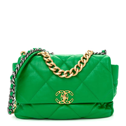 Chanel Goatskin Quilted Large Chanel 19 Flap Green 1 of 10