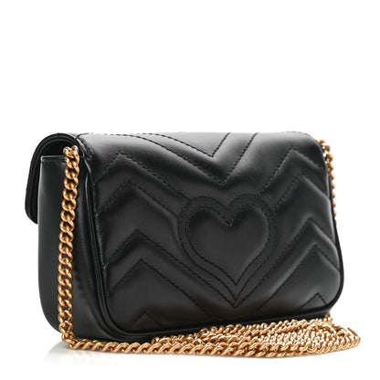 Gucci Calfskin Matelasse Super Mini GG Marmont Shoulder Bag Black 3 of 11
