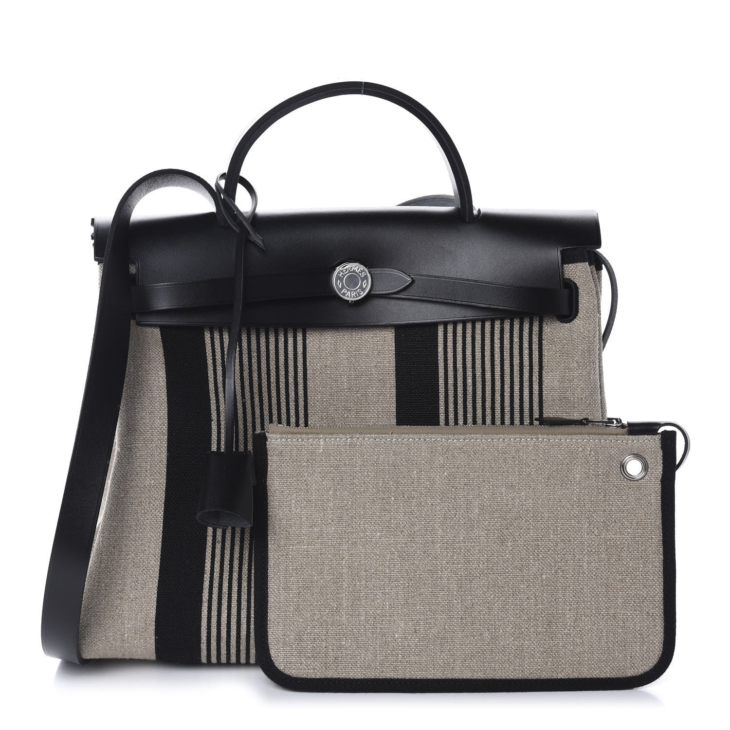 Hermes Vache Hunter Toile H Vibration Herbag Zip 31 PM Ecru Black White 1 of 10