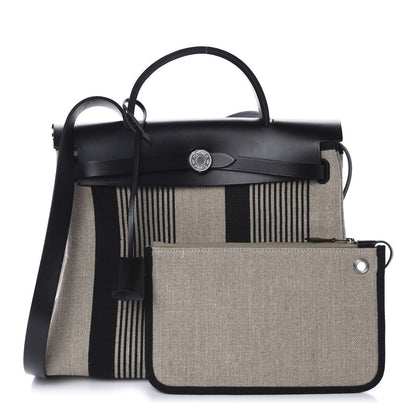 Hermes Vache Hunter Toile H Vibration Herbag Zip 31 PM Ecru Black White 1 of 10