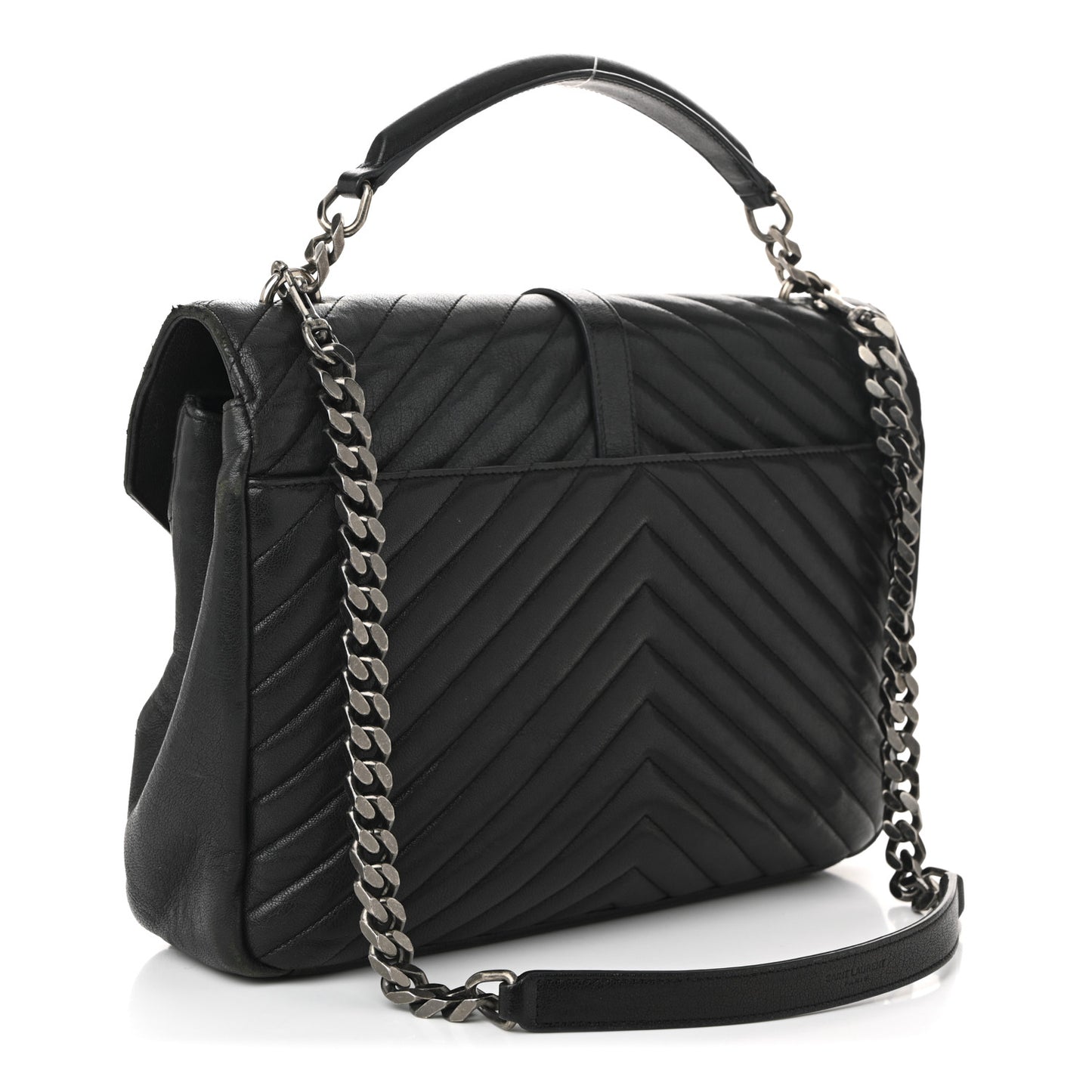 Sheepskin Matelasse Chevron Monogram Large College Satchel Black