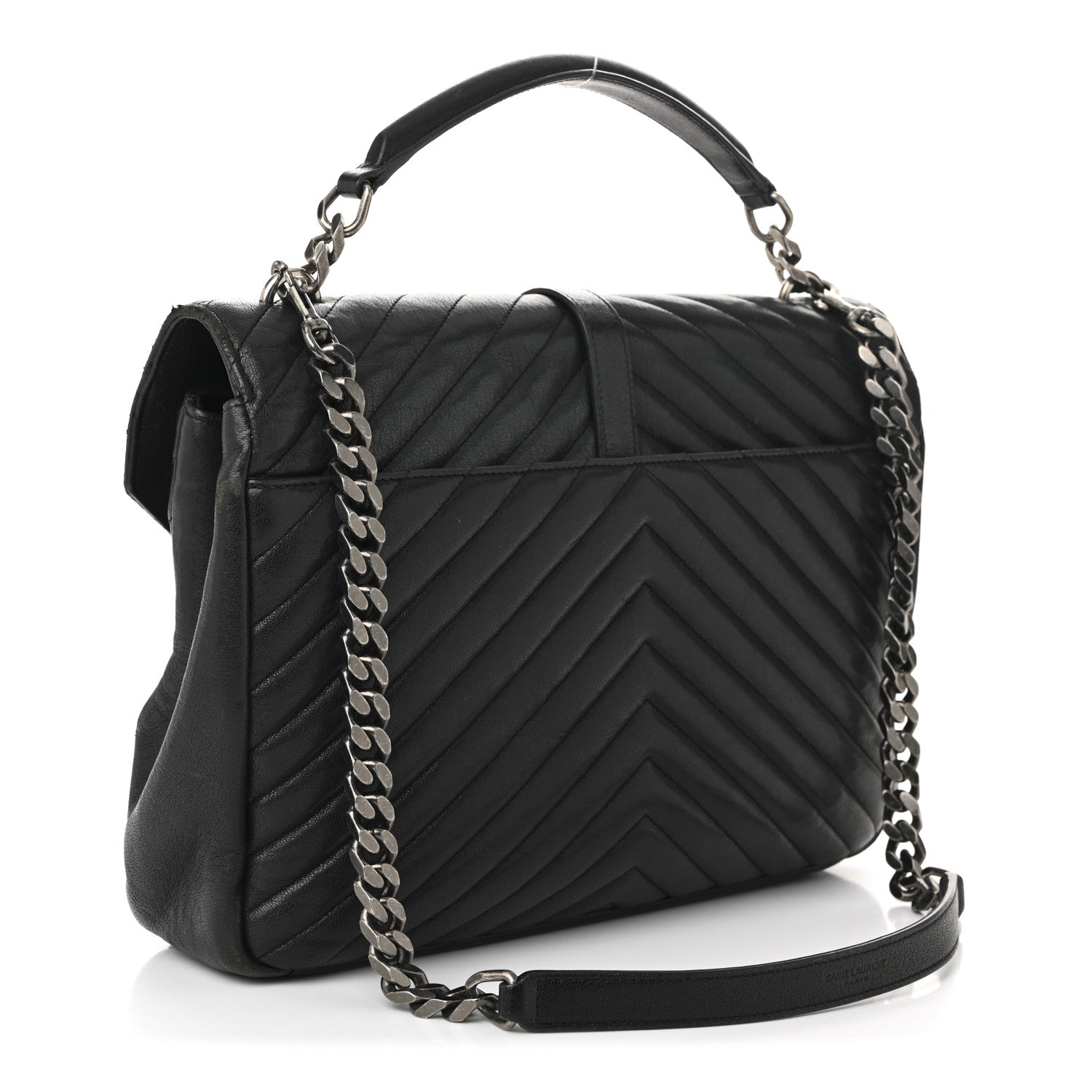 Saint Laurent Sheepskin Matelasse Chevron Monogram Large College Satchel Black 3 of 11
