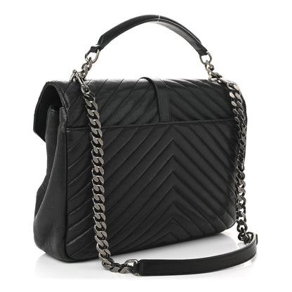 Saint Laurent Sheepskin Matelasse Chevron Monogram Large College Satchel Black 3 of 11