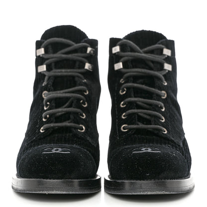 Chanel Velvet CC Combat Boots 37.5 Black 2 of 9