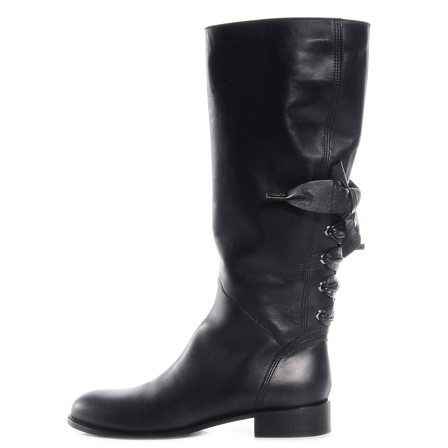 Valentino Garavani Soft Nappa Leather Ascot Ribbon Lace-Up Riding Boots 40 Black 1 of 9