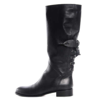 Valentino Garavani Soft Nappa Leather Ascot Ribbon Lace-Up Riding Boots 40 Black 1 of 9