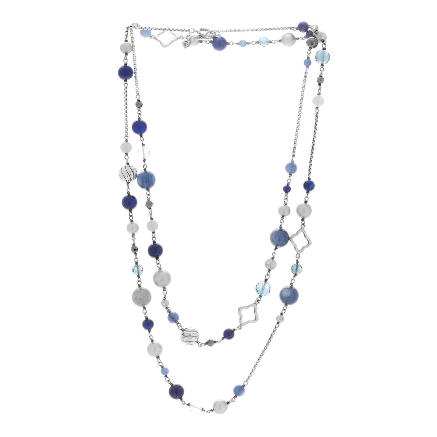 David Yurman Sterling Silver Lapis Lazuli Labradorite Gray Pearl Blue Sapphire Hematite Quartz Bead Elements Station Necklace 3 of 7