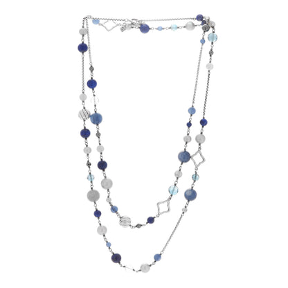 David Yurman Sterling Silver Lapis Lazuli Labradorite Gray Pearl Blue Sapphire Hematite Quartz Bead Elements Station Necklace 3 of 7