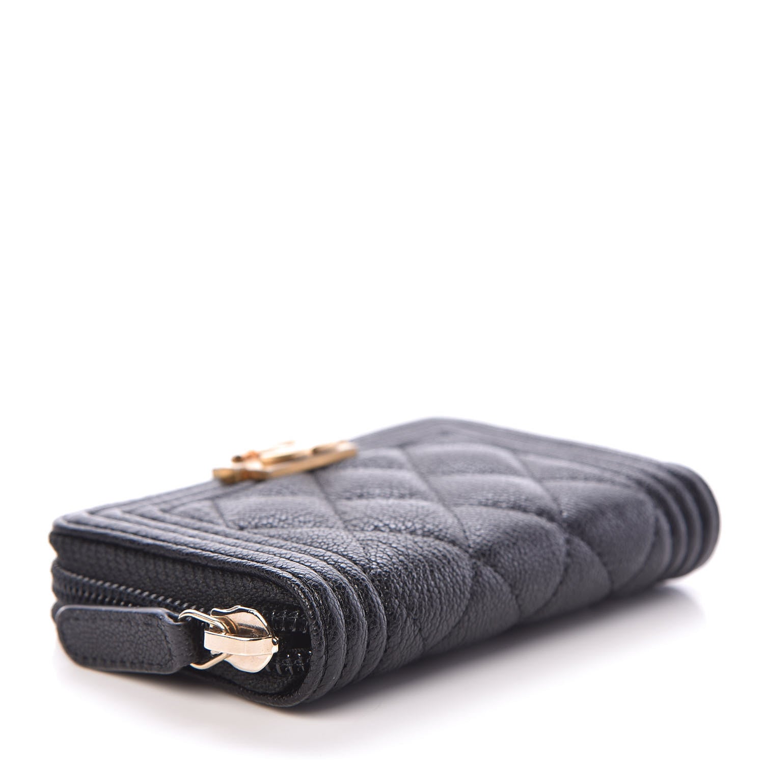 Chanel Caviar Quilted Boy Zip Around Coin Purse Wallet Black 4 of 8