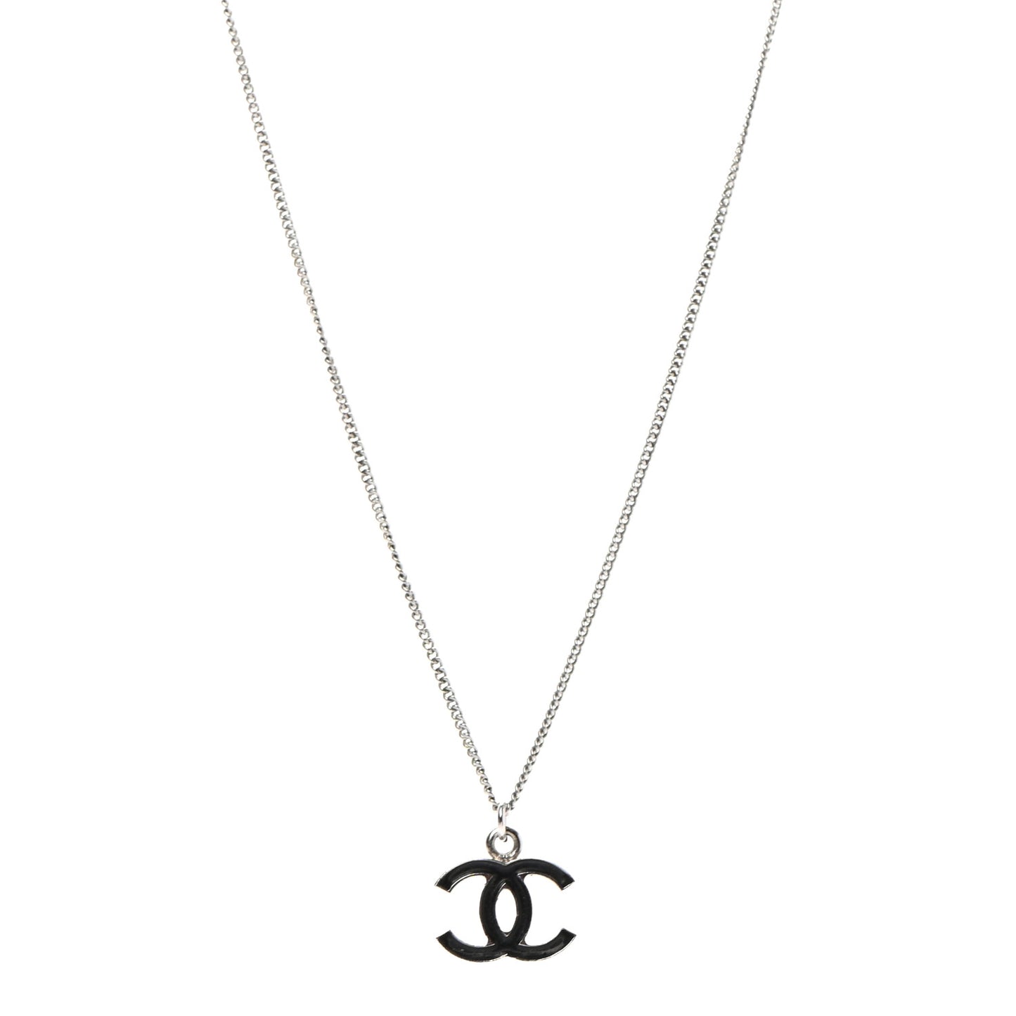 Enamel CC Necklace Silver Black