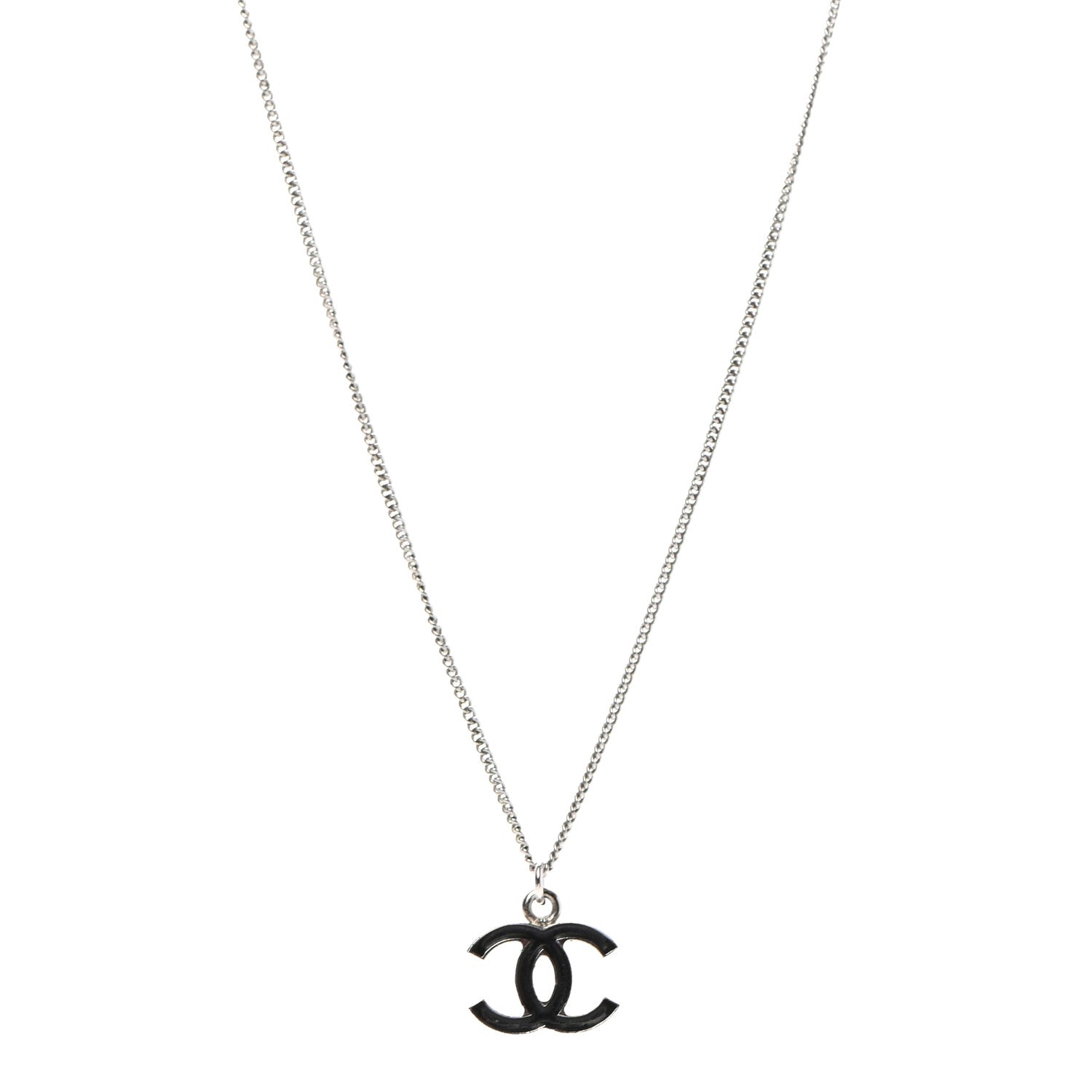 Chanel Enamel CC Necklace Silver Black 1 of 5