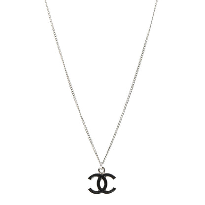 Chanel Enamel CC Necklace Silver Black 1 of 5