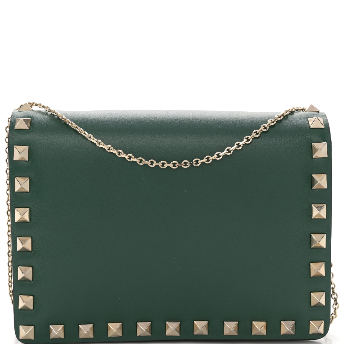 Calfskin Rockstud Wallet On Chain Green
