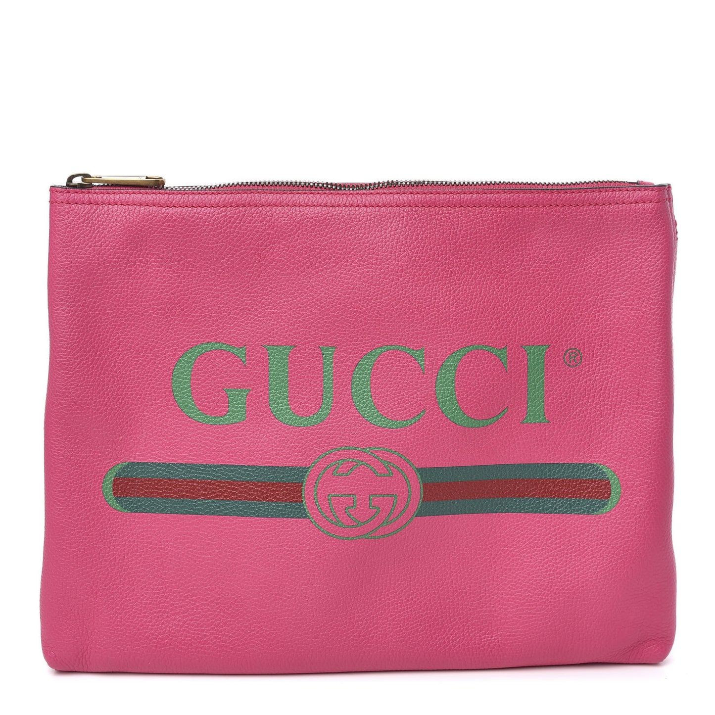 Pebbled Calfskin Medium Logo Portfolio Clutch Box Pink Green