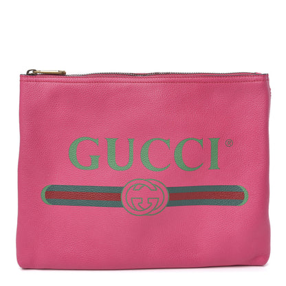 Gucci Pebbled Calfskin Medium Logo Portfolio Clutch Box Pink Green 1 of 7