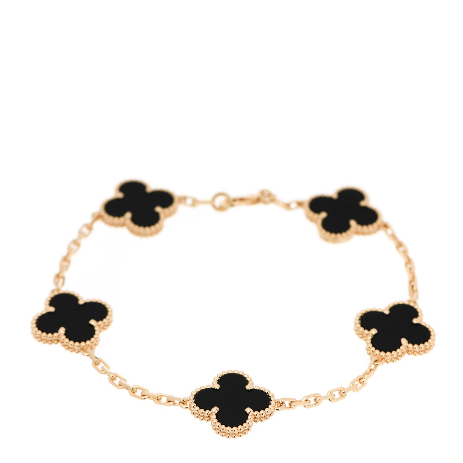 Van Cleef & Arpels 18K Yellow Gold Black Onyx 5 Motifs Vintage Alhambra Bracelet 1 of 6