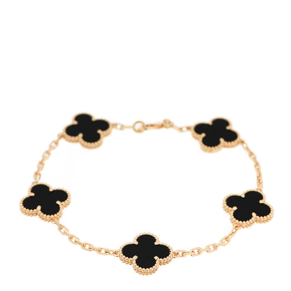 Van Cleef & Arpels 18K Yellow Gold Black Onyx 5 Motifs Vintage Alhambra Bracelet 1 of 6
