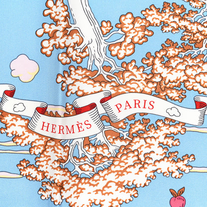 Hermes Silk Sur Mon Nuage Scarf 90 Bleu Ciel Parme Jaune 3 of 6