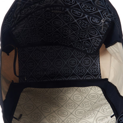 Chanel Coated Canvas Camellia Large Shopping Tote Black Beige 7 of 9