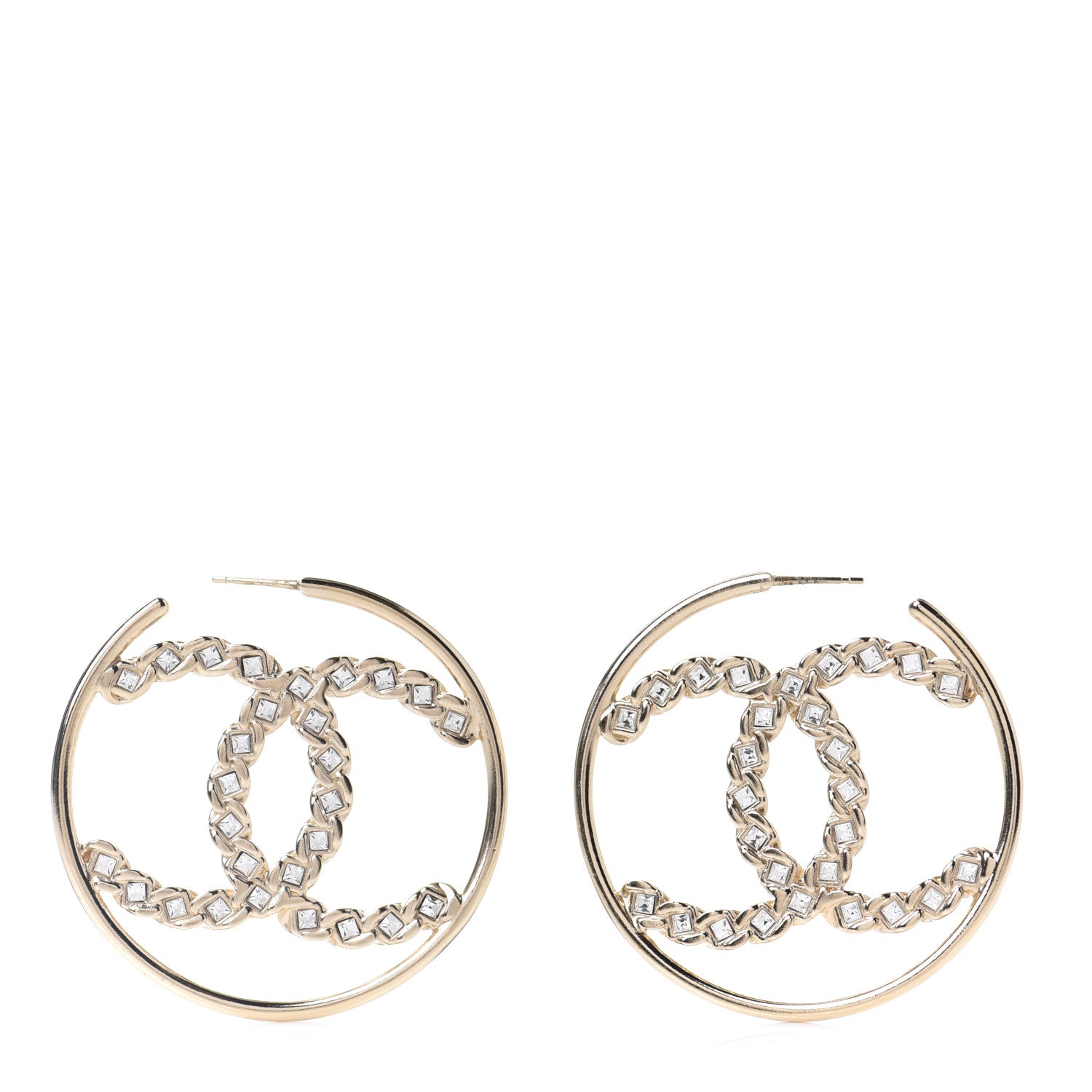 Chanel Crystal High Society CC Hoop Earrings Gold 2 of 9