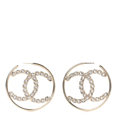 Chanel Crystal High Society CC Hoop Earrings Gold 2 of 9