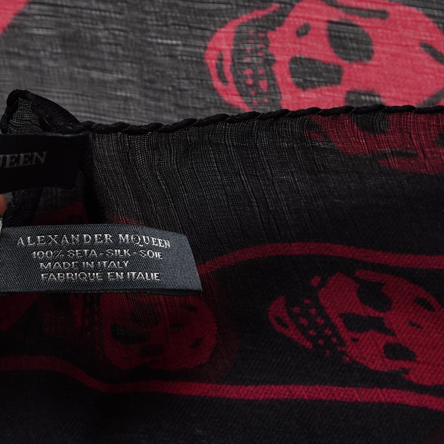 Silk Chiffon Skull Scarf Black Pink