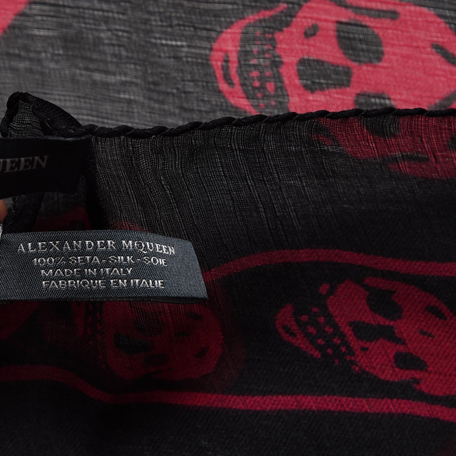 Alexander McQueen Silk Chiffon Skull Scarf Black Pink 6 of 7
