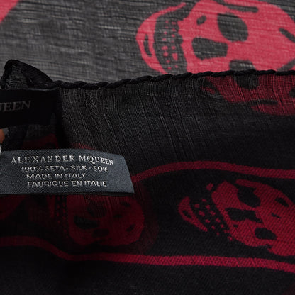 Alexander McQueen Silk Chiffon Skull Scarf Black Pink 6 of 7