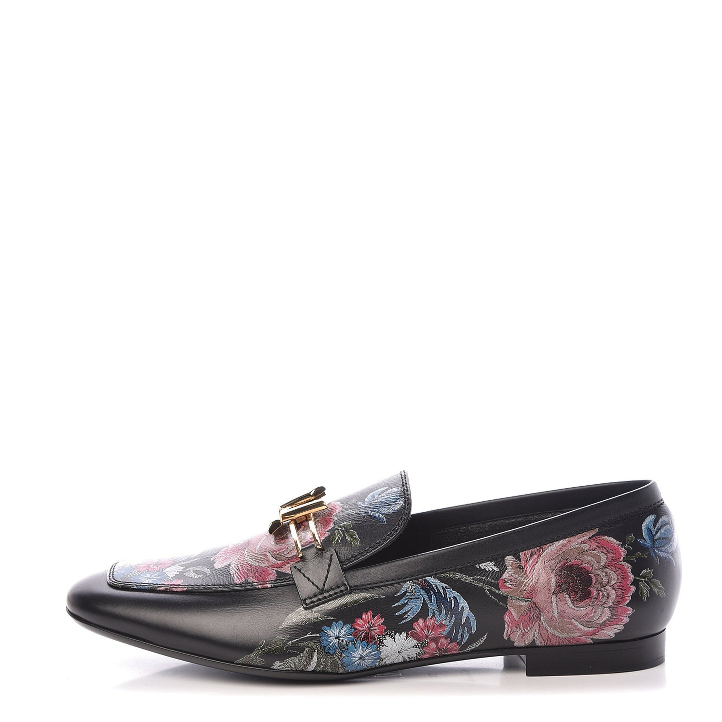 Calfskin Flowers Upper Case Flat Loafer 37 Black Multicolor