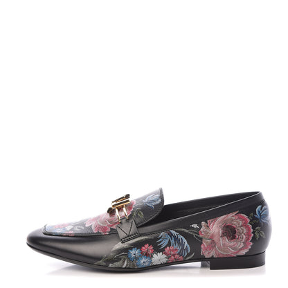 Louis Vuitton Calfskin Flowers Upper Case Flat Loafer 37 Black Multicolor 1 of 7