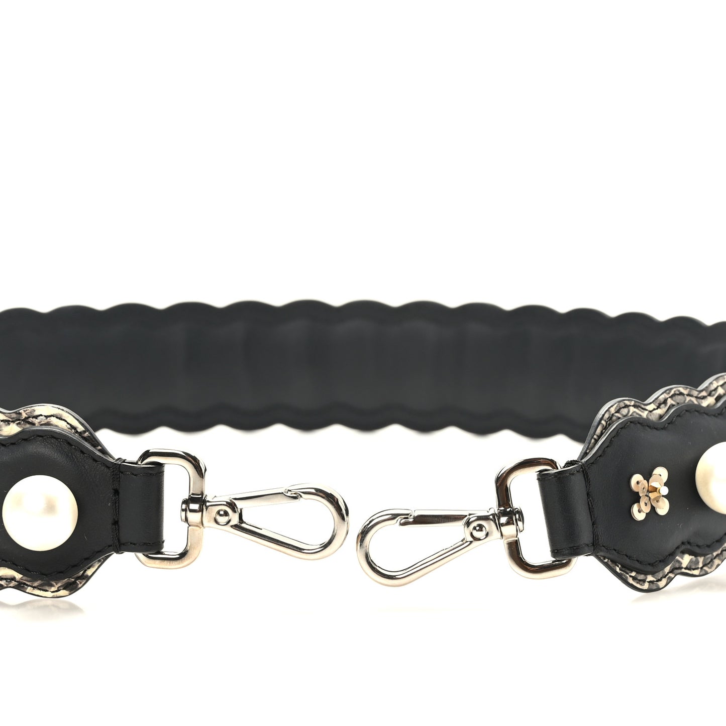 Calfskin Pearl Snakeskin Embellished Strap You Black Camelia