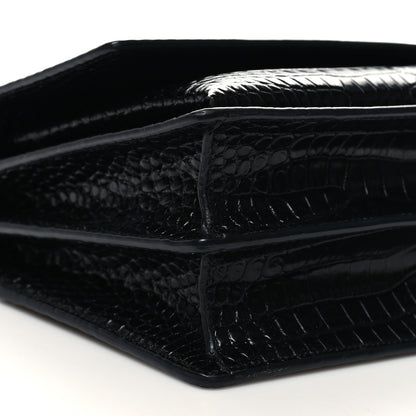 Saint Laurent Calfskin Crocodile Embossed Medium Monogram Sunset Black 10 of 11