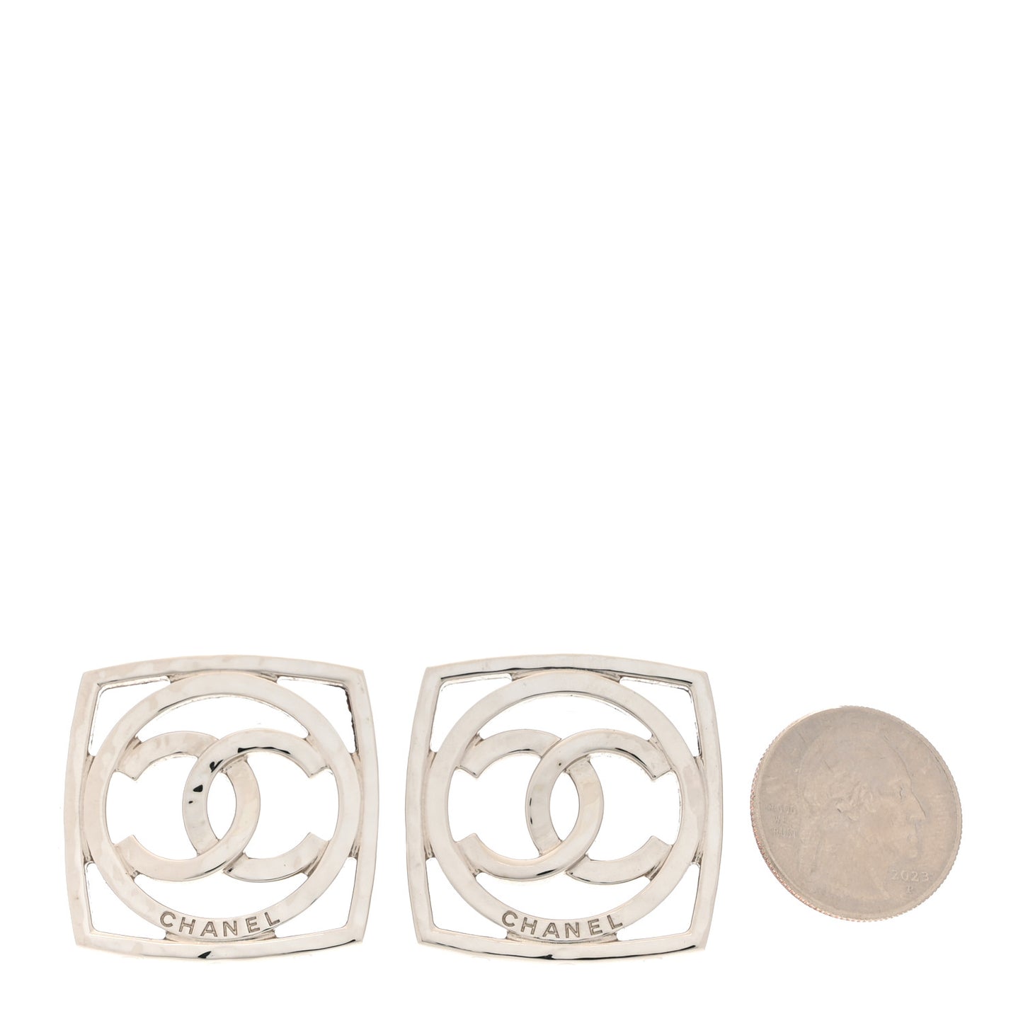 Metal Square CC Earrings Silver