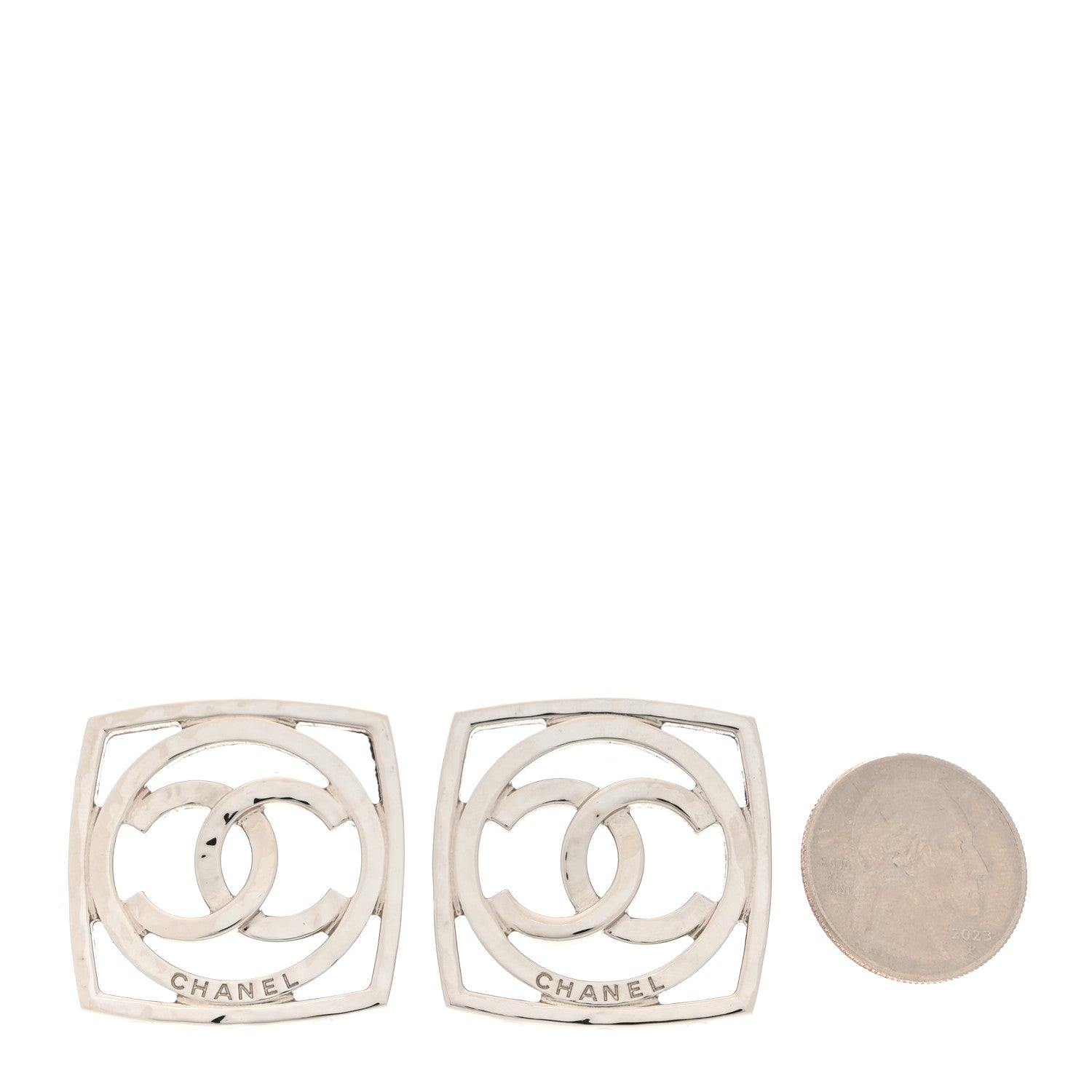 Chanel Metal Square CC Earrings Silver 2 of 5