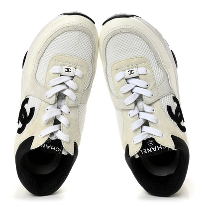 Chanel Mesh Suede Calfskin Grained Calfskin Womens CC Sneakers 38.5 White Black 2 of 8