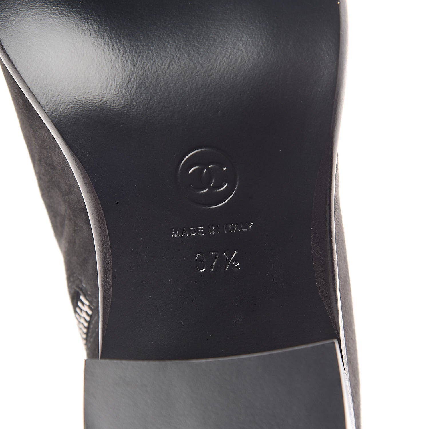 Chanel Suede Calfskin Chain CC Cap Toe Short Boots 37.5 Dark Grey 6 of 7